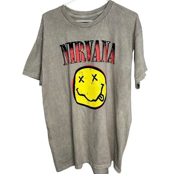 NIRVANA Smiley Face 90s Style Grunge‎ Official Band Shirt Unisex Size Large - Picture 1 of 7